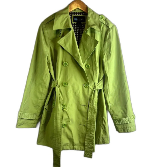 Relativity Lime Green Short Trench Jacket Double Breasted Size Medium - Picture 1 of 14